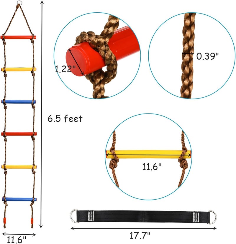 ZENFUN 6.5 Ft Climbing Rope Ladder, Climbing Ladder Hanging Slackline Ladder for Indoor Play Set and Outdoor Tree House, Playground Obstacles Swing Ropeladder - Image 2